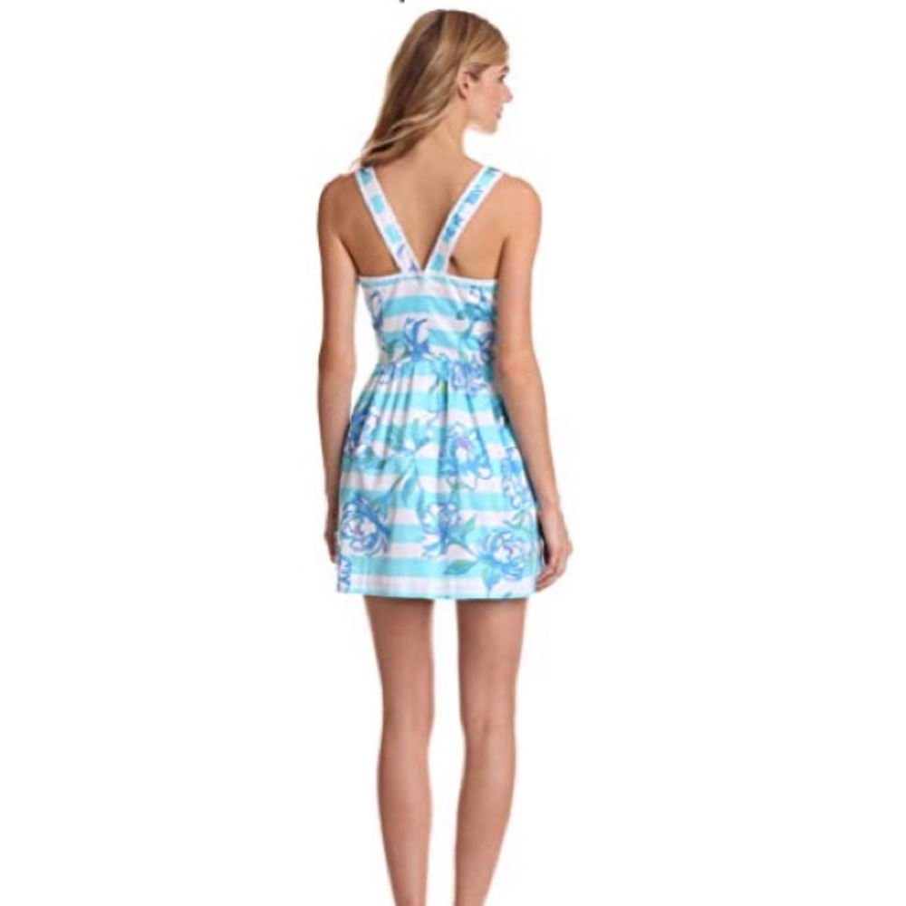 LILLY PULITZER DRESS SANDRINE BLUE WHITE STRIPED WITH PEARLS SIZE 6 - Picture 2 of 8